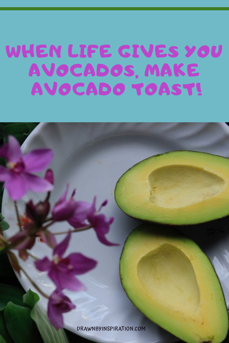 Two halves of an avocado for inspiring story, if life gives you avocados, make avocado toast